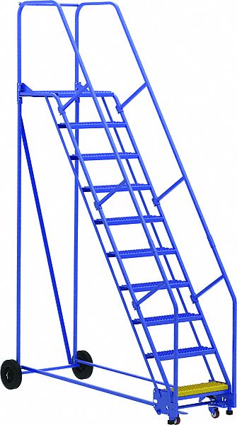 LADDER, 10-STEP/RAIL/OPEN GRIP/58 ° /ANSI A14.7/OSHA 1910.29, 34 1/4X130X85 3/16 IN, BLUE, STEEL