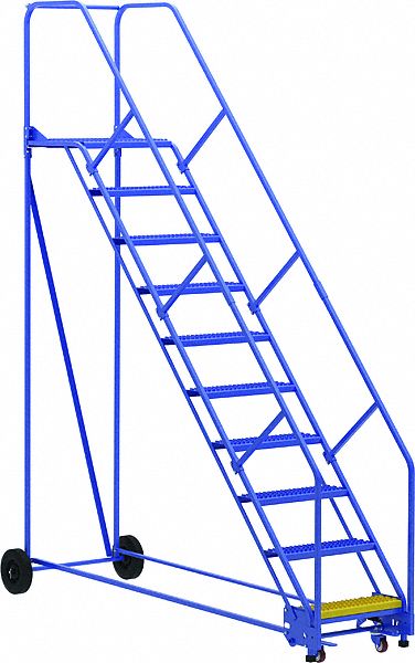 LADDER, 10-STEP/RAIL/OPEN GRIP/50 ° /ANSI A14.7/OSHA 1910.29, 34 1/4X130X103 15/16 IN, BLUE, STEEL