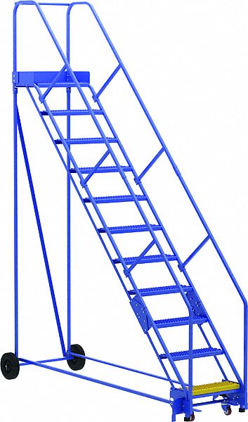 LADDER, 11-STEP/RAIL/OPEN GRIP/50 ° /ANSI A14.7/OSHA 1910.29, 34 1/4X140X103 7/8 IN, BLUE, STEEL