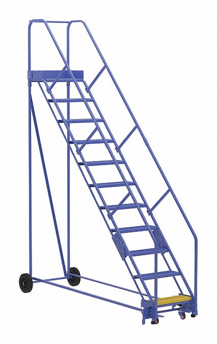 LADDER, 11-STEP/RAIL/PERFORATED/50 ° /ANSI A14.7/OSHA 1910.29, 34 1/4X140X103 7/8 IN, BLUE, STEEL