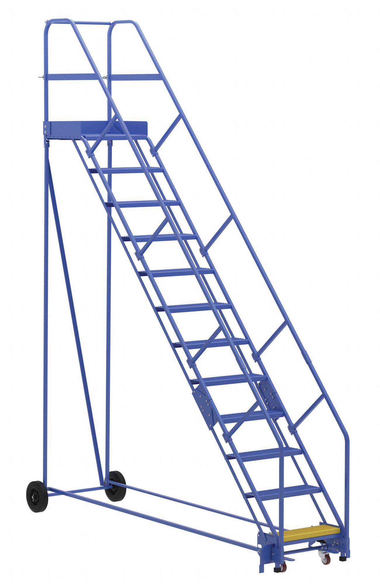 LADDER, 12-STEP/RAIL/PERFORATED/50 ° /ANSI A14.7/OSHA 1910.29, 34 1/4X156X121 7/16 IN, BLUE, STEEL