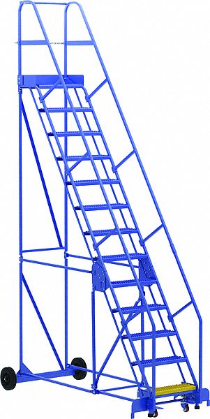 LADDER, 13-STEP/RAIL/OPEN GRIP/58 ° /ANSI A14.7/OSHA 1910.29, 42 1/4X166X95 9/16 IN, BLUE, STEEL