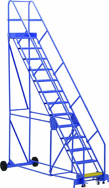 LADDER, 13-STEP/RAIL/PERFORATED/50 ° /ANSI A14.7/OSHA 1910.29, 42 1/4X166X120 7/8 IN, BLUE, STEEL
