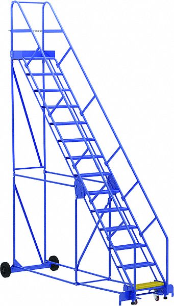ROLLING LADDER, 14 STEP, PERFORATED, 50 ° , ANSI A14.7, BLUE, 128 1/16 X 42 1/4 X 176IN, STEEL