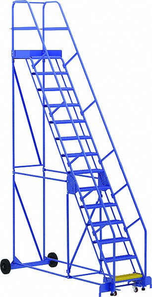 LADDER, 14-STEP/RAIL/OPEN GRIP/58 ° /ANSI A14.7/OSHA 1910.29, 42 1/4X176X108 7/8 IN, BLUE, STEEL