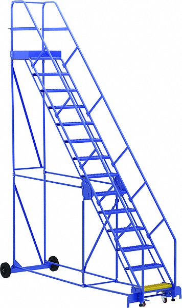 LADDER, 14-STEP/RAIL/OPEN GRIP/50 ° /ANSI A14.7/OSHA 1910.29, 42 1/4X176X135 1/16 IN, BLUE, STEEL