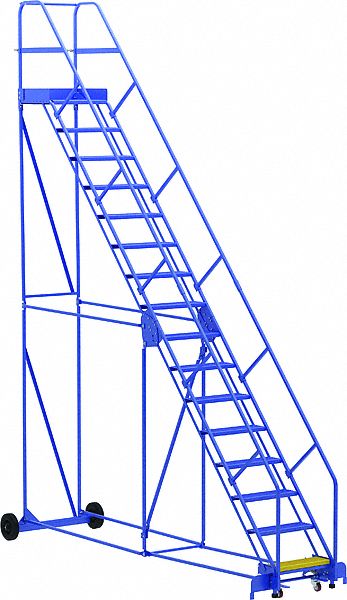 LADDER, 16-STEP/RAIL/PERFORATED/50 ° /ANSI A14.7/OSHA 1910.29, 42 1/4X196X151 13/16 IN, BLUE, STEEL