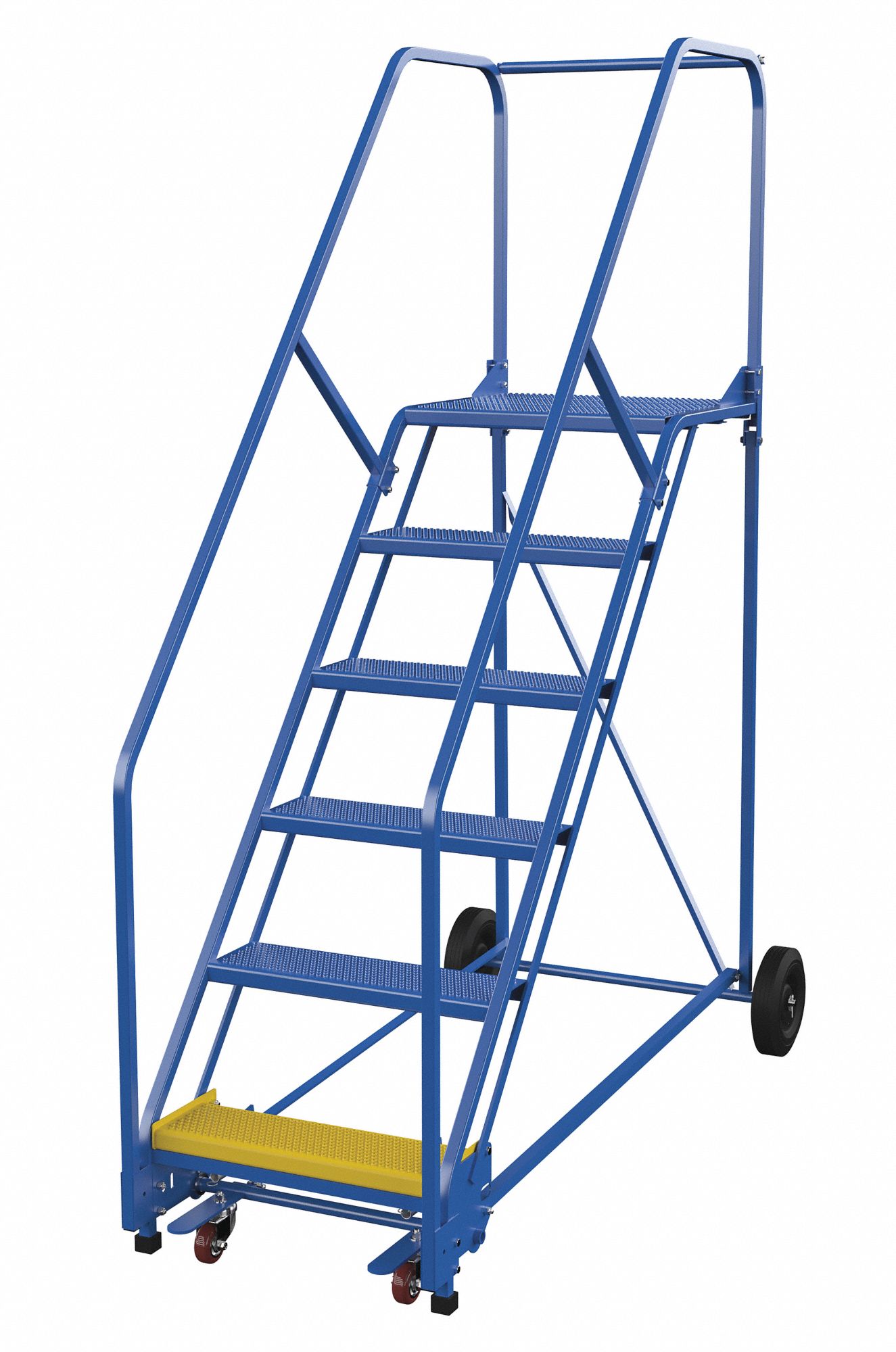 LADDER, ROLLING/6 STEP/PERFORATED/50 ° /ANSI A14.7/OSHA 1910.29, 34 1/4X90X70 15/16IN, BLUE, STEEL