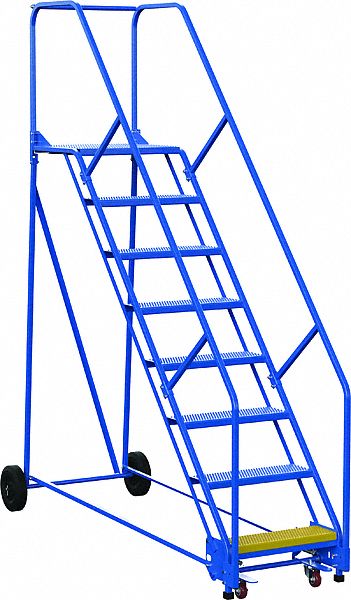 LADDER, ROLLING/8 STEP/PERFORATED/50 ° /ANSI A14.7/OSHA 1910.29, 34 1/4X110X91 9/16IN, BLUE, STEEL