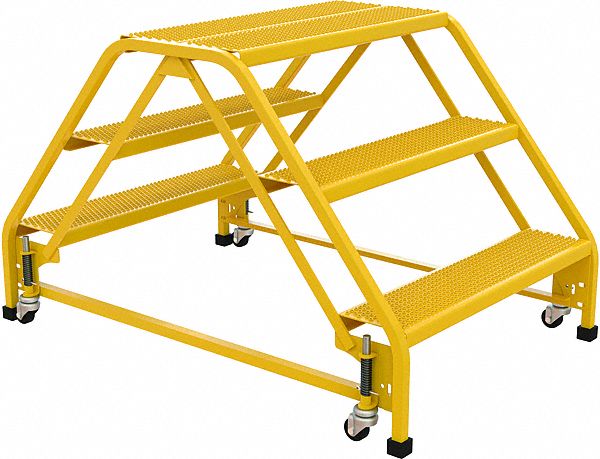 LADDER, ALL DIRECTION/3-STEP/50 ° /CASTER/REAR EXIT/PERFORATED, 32 3/4X30X48 13/16 IN, YLW, STEEL