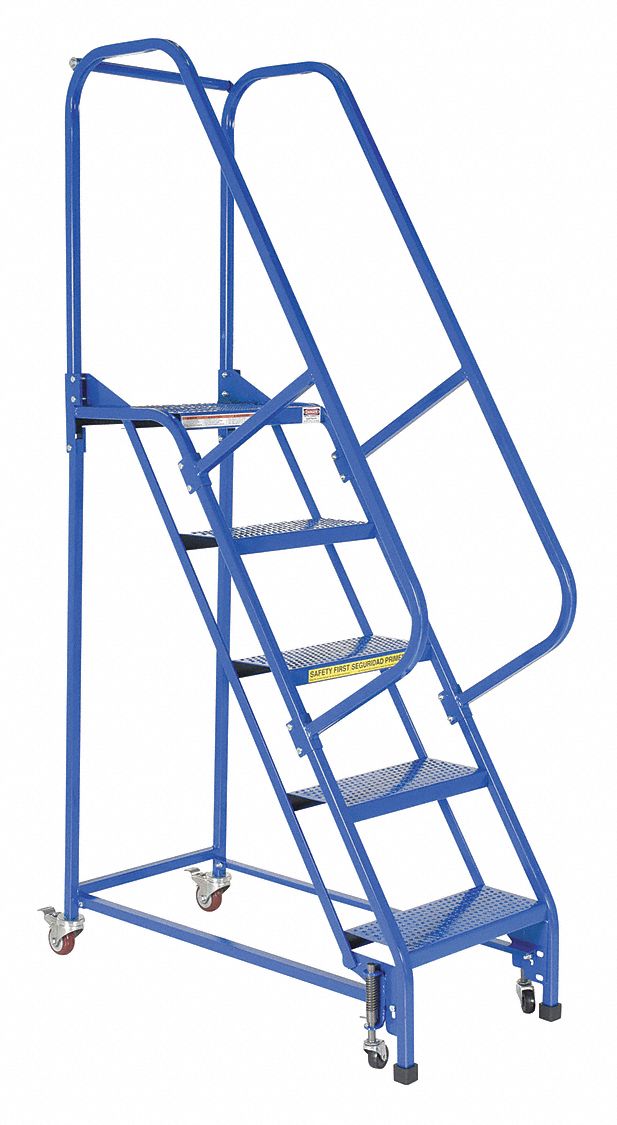 LADDER, ALL-DIRECTION/5-STEP/PERFORATED/RAIL/58 ° /RAIL/STEP-LOCK, 20-7/8X80X47-5/8 IN, BLUE, STEEL