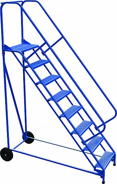 LADDER, ROLL/FOLD, 8-STEP/PERFORATED/50 ° /RAIL, 34-1/4X110X77 IN, BLUE, STEEL