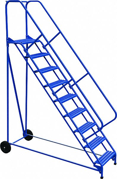 LADDER, ROLL/FOLD, 9-STEP/OPEN GRIP/50 ° /RAIL, 34-1/4X120X89-5/8 IN, BLUE, STEEL