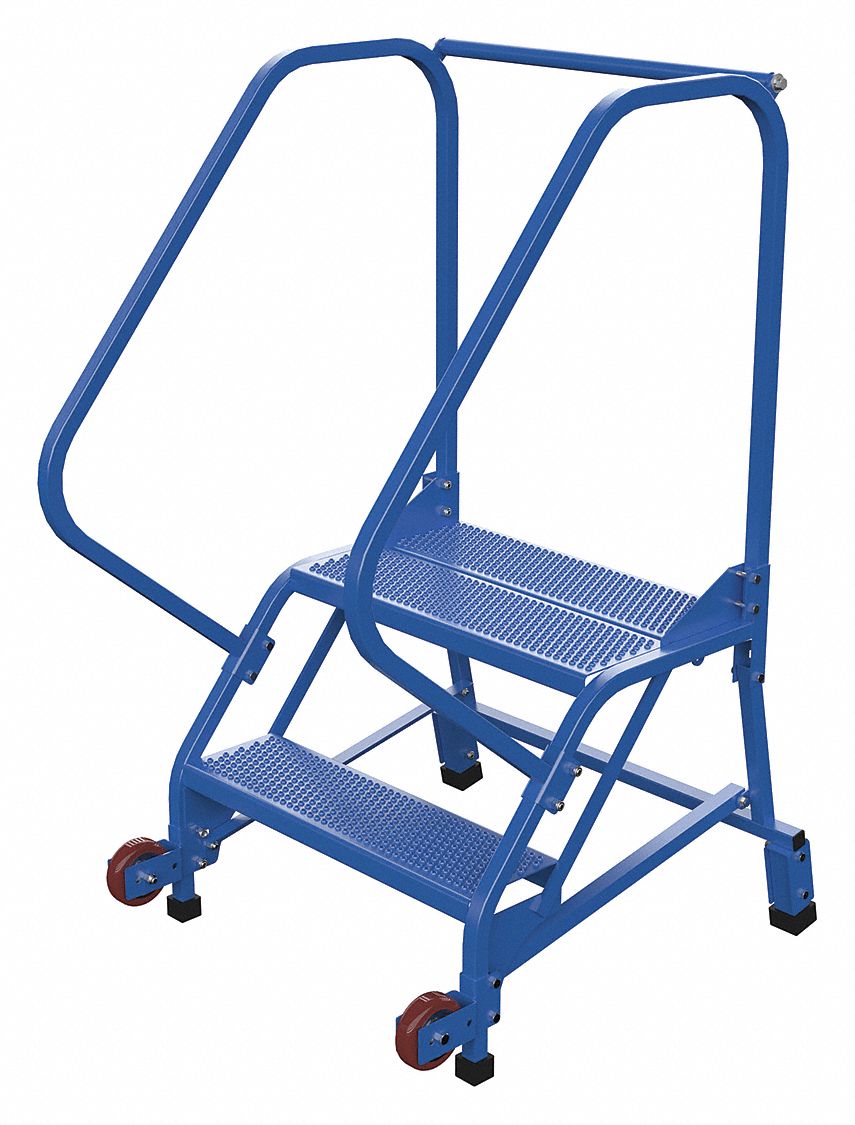 LADDER, TILT/ROLL, 2-STEP/50 ° /RAIL/PERFORATED/350 LD CAP, 29-1/2X50X30-15/16 IN, BLUE, STEEL