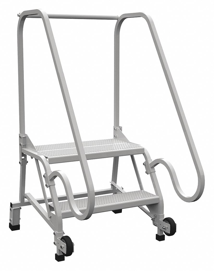 ÉCHELLE,INCLINAISON/ROULIS,3 MARCHE/58 ° /RAIL/PERFORÉ/350 LD CAP,29-½X50X33-11/16 PO,BLANC,ACIER