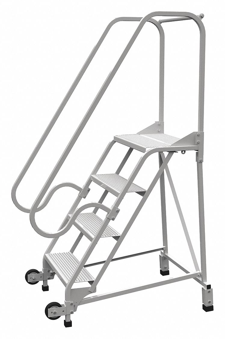 LADDER, TILT/ROLL, 4-STEP/58 ° /RAIL/PERFORATED/350 LD CAP, 29-1/2X70X40-3/16 IN, WHITE, STEEL