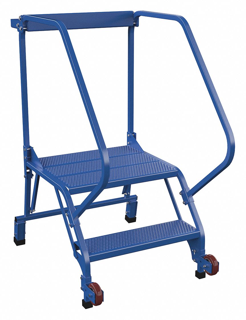 LADDER, TILT AND ROLL/2-STEP/RAIL/50 ° /PERFORATED, 29-1/2X50X44-13/16, POWDER COATED BLUE, STEEL