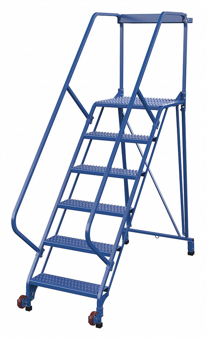 ÉCHEL,BASCULER ET ROULER/6 MARCHE/RAIL/50 ° /POIGNÉ OUVERT,29-½X90X77-1/8,REVÊTMNTPOUDRE BLEU,ACIER