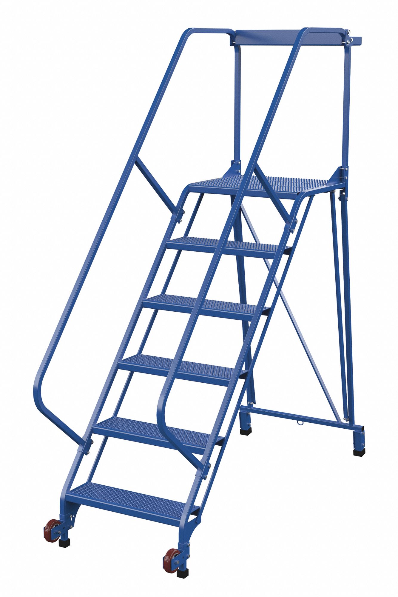 LADDER, TILT AND ROLL/6-STEP/RAIL/50 ° /PERFORATED, 29-1/2X90X77-1/8, POWDER COATED BLUE, STEEL