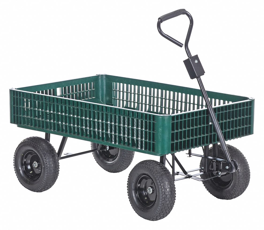 LANDSCAPE CART W/PLASTIC CRATE, GREEN, 24 IN W X 45 IN H X 53 IN L, STEEL, 500 LB LOAD CAPACITY, UNASSEMBLED