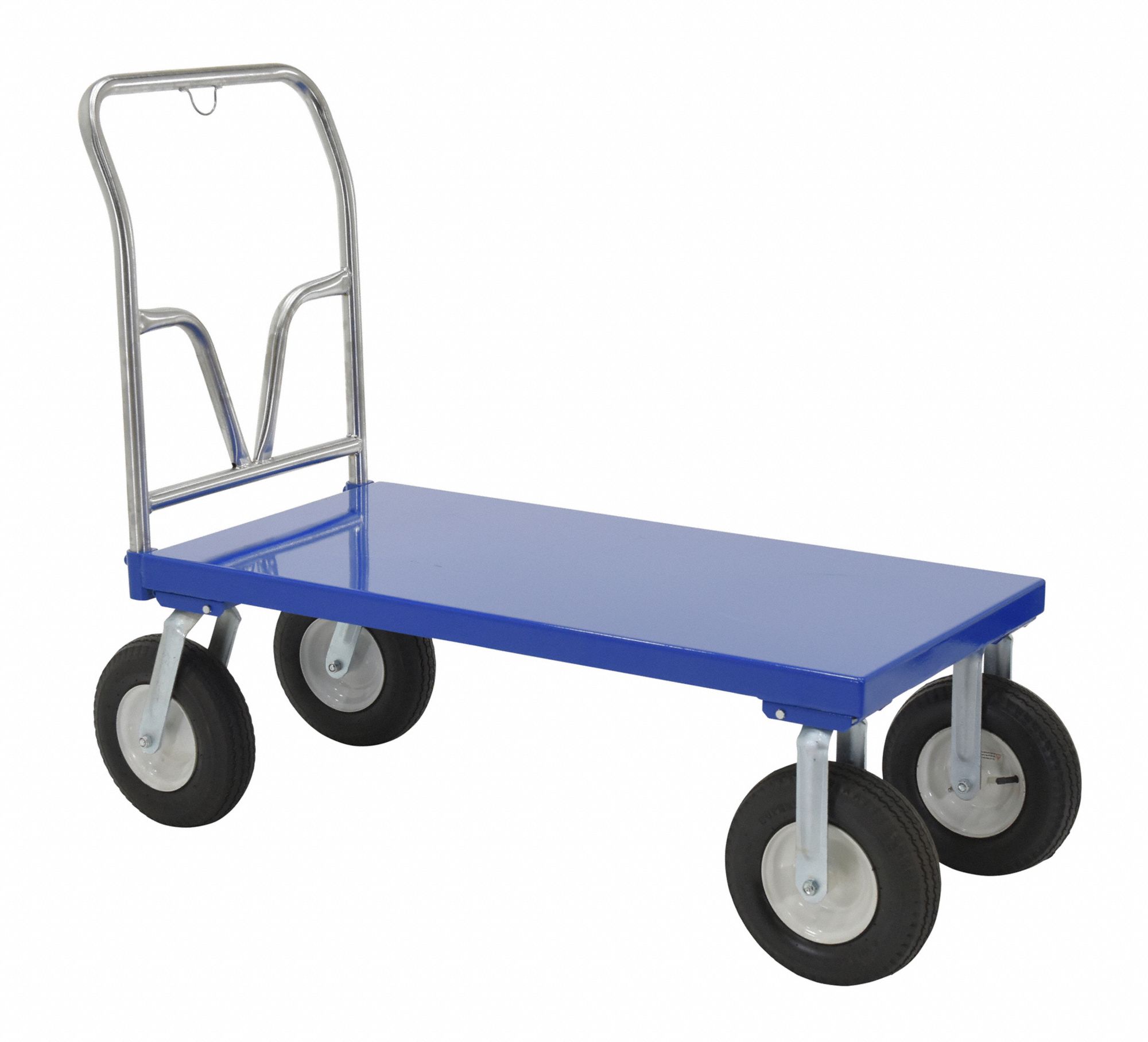 PNEUMATIC TIRE STEEL PLATFORM TRUCK, BLUE, 24 IN W X 46 5/16 IN H, STEEL, 12 IN WHEEL DIAMETER, REMOVABLE HANDLE