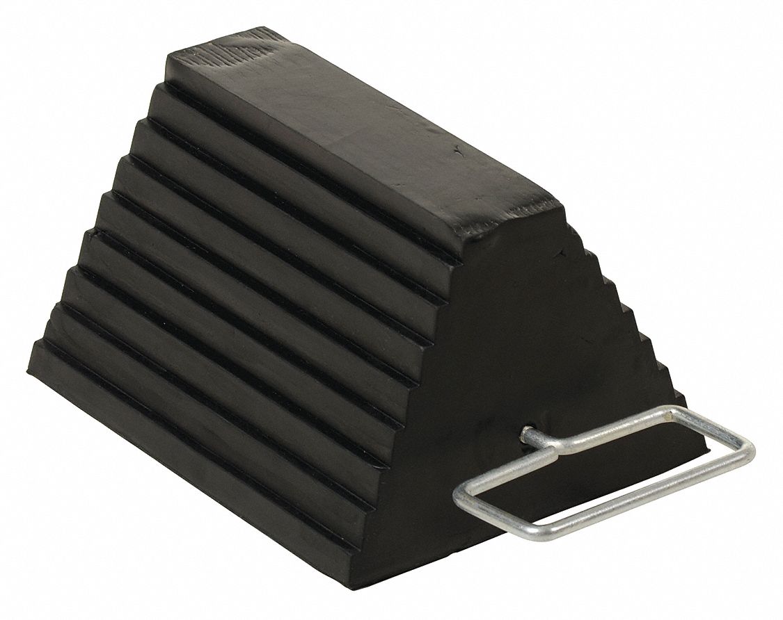 WHEEL CHOCK, RUBBER, 9¼ IN OVERALL L, 8 IN OVERALL W, 6 IN OVERALL H, 1 CHOCK, BLACK, RUBBER