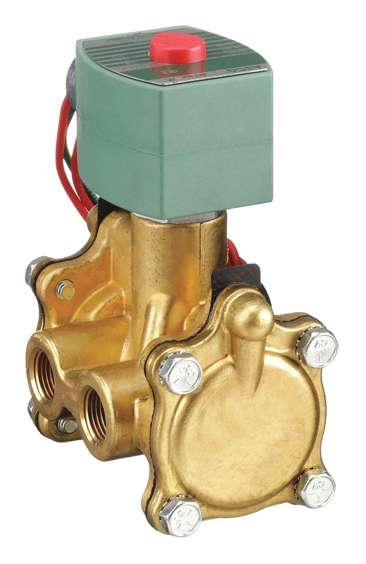 Solenoid Valve: 3-Way, Normally Open, 3/8 in Pipe Size, 110V AC/120V AC, Manual Operator