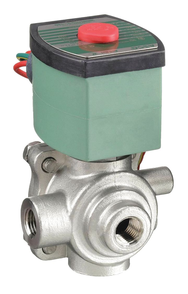 Solenoid Valve: 4-Way, 1/4 in Pipe Size, 120V AC, Watertight/Without Junction Box, PTFE Seal