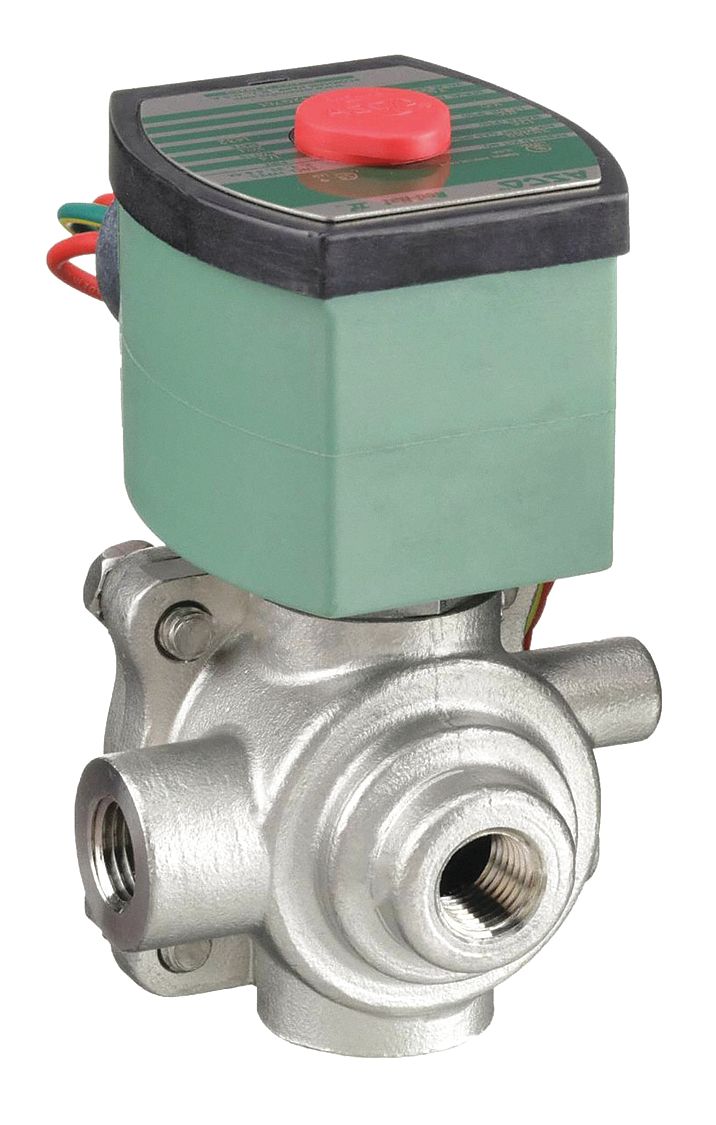 SOLENOID VALVE: 4-WAY, ⅜ IN PIPE, 120V AC, WATERTIGHT WITH OUT JUNCTION BOX, PTFE SEAL