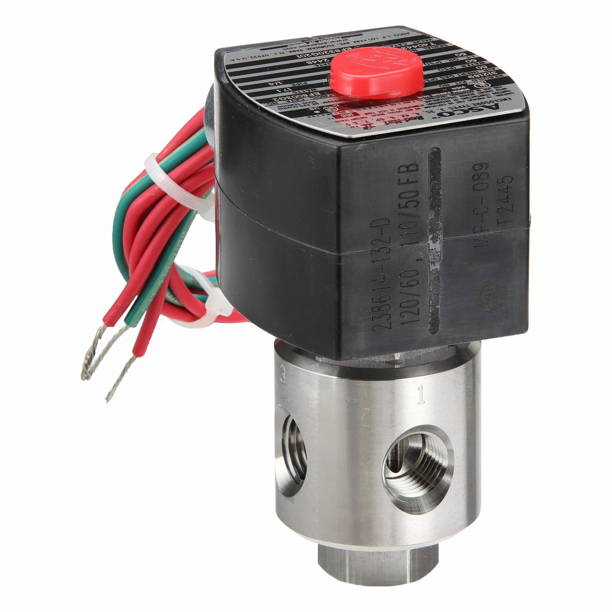 Solenoid Valve: 3-Way, Configurable, 1/4 in Pipe Size, 110V AC/120V AC, Direct Mount