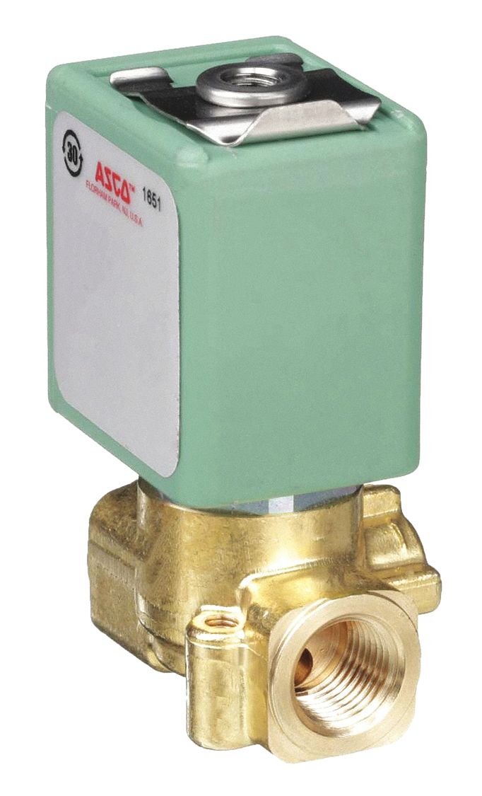 SOLENOID VALVE: 3-WAY, NORMALLY CLOSED, ⅛ IN PIPE, 110V AC/120V AC, COMPACT, FPM SEAL