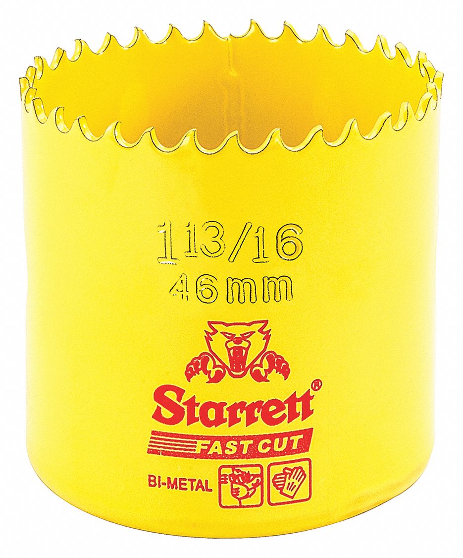 STARRETT, BiMetal Fast Cut Hole Saw, 113/16",46mm 44WE33FCH1136G