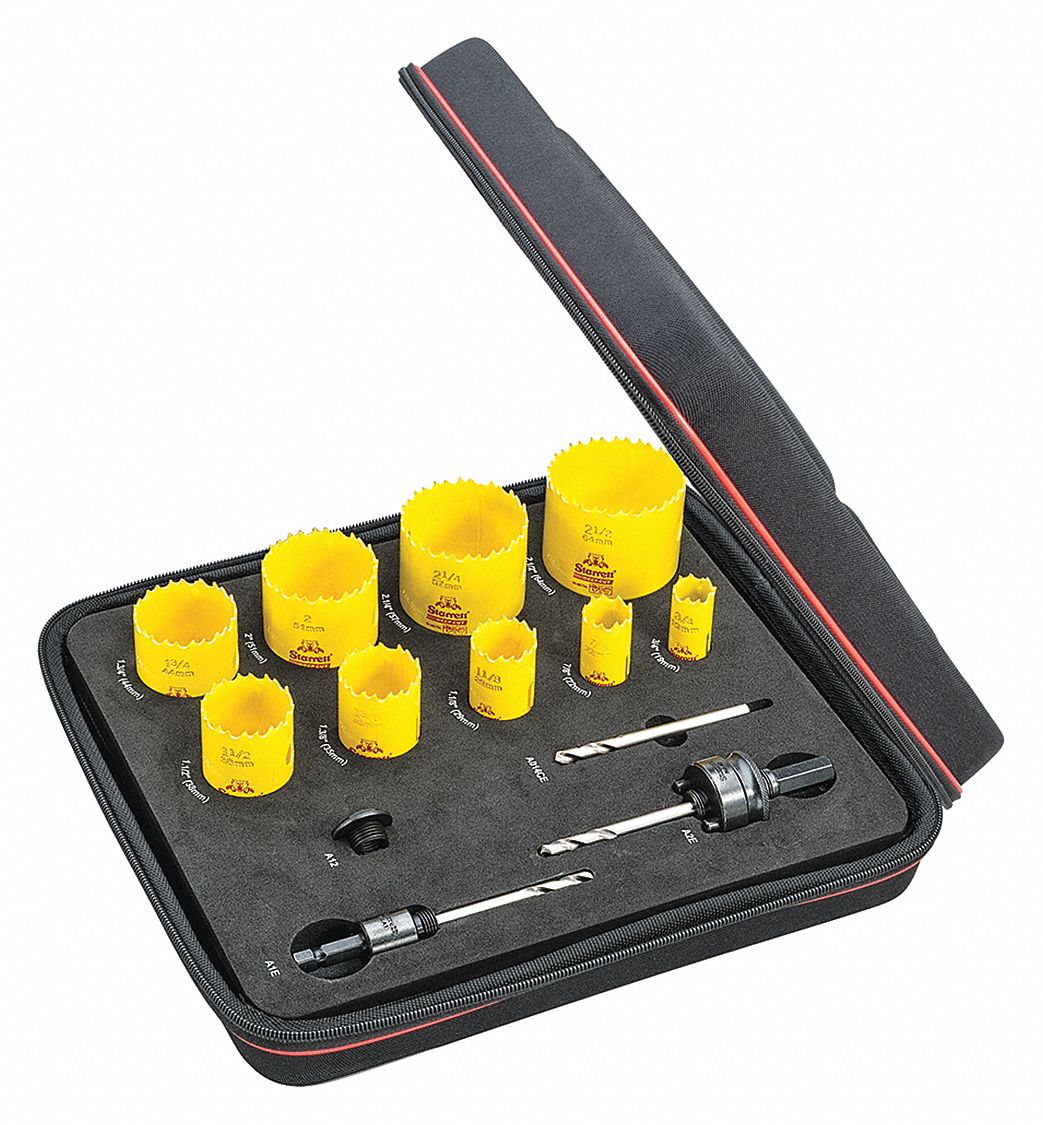 STARRETT, 13 Pieces, 3/4 in to 2 1/2 in Saw Size Range, Hole Saw Kit