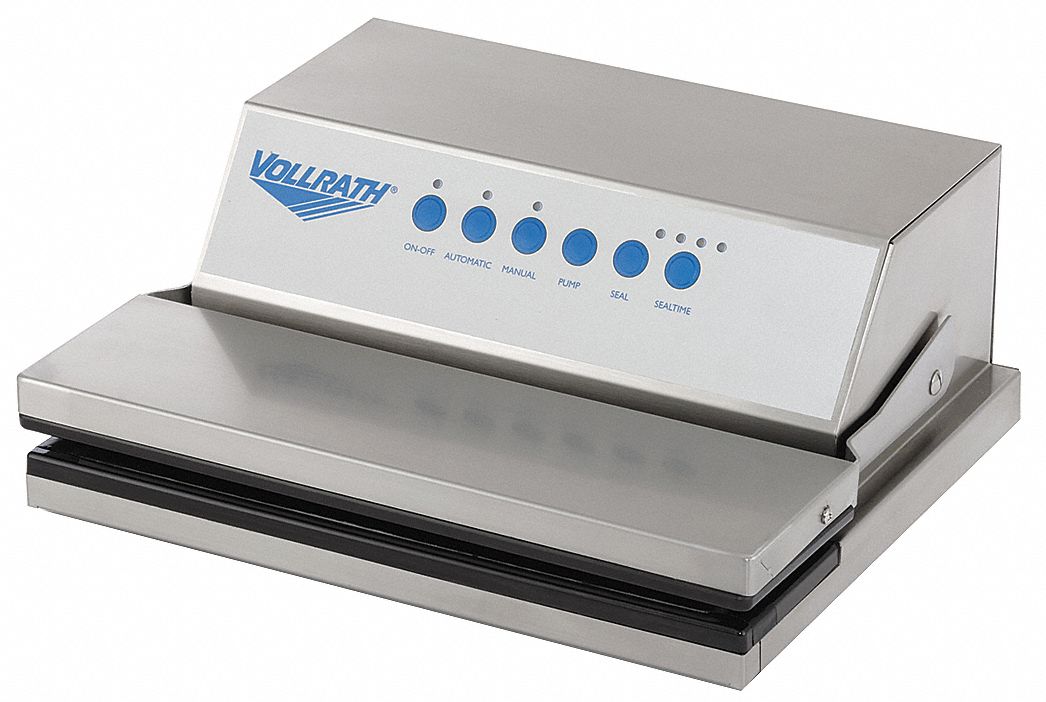 Out-of-Chamber Vacuum Pack Machine: 12 3/16 in Sealing Bar Lg, 14 3/4 in Overall Wd, 120V AC