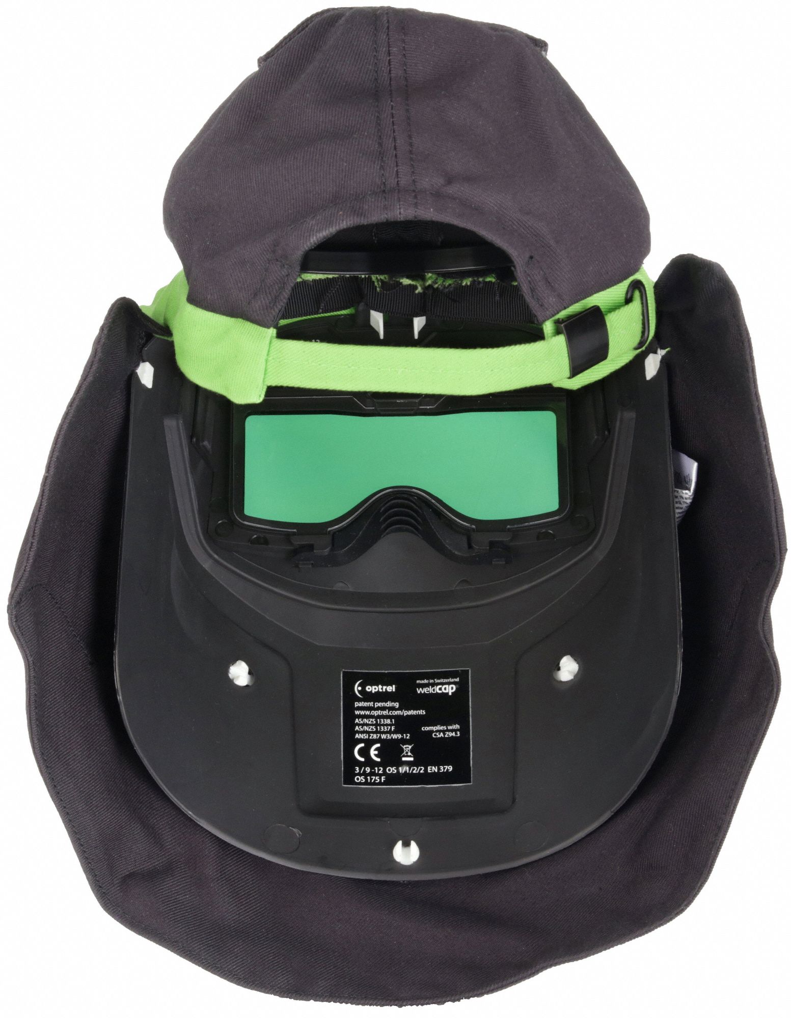 AUTO-DARKENING WELDING HELMET, 1 ARC SENSORS, BLK/GREEN, W9 TO W12, 3.94 X 1.97 IN