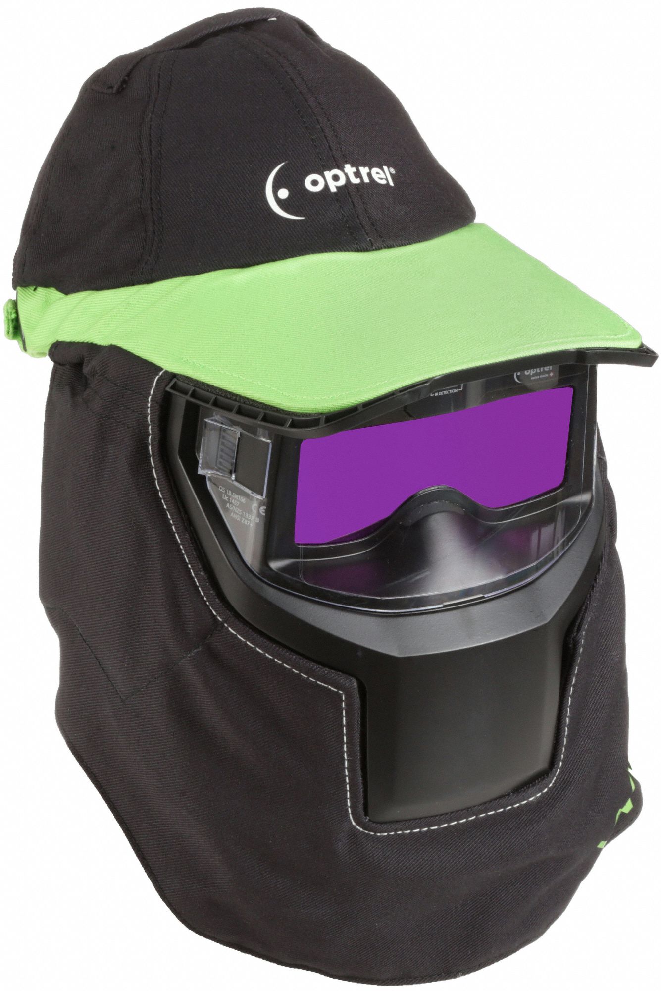 OPTREL Welding Helmet: Auto-Darkening, 1 Arc Sensors, Black/Green, W9 ...