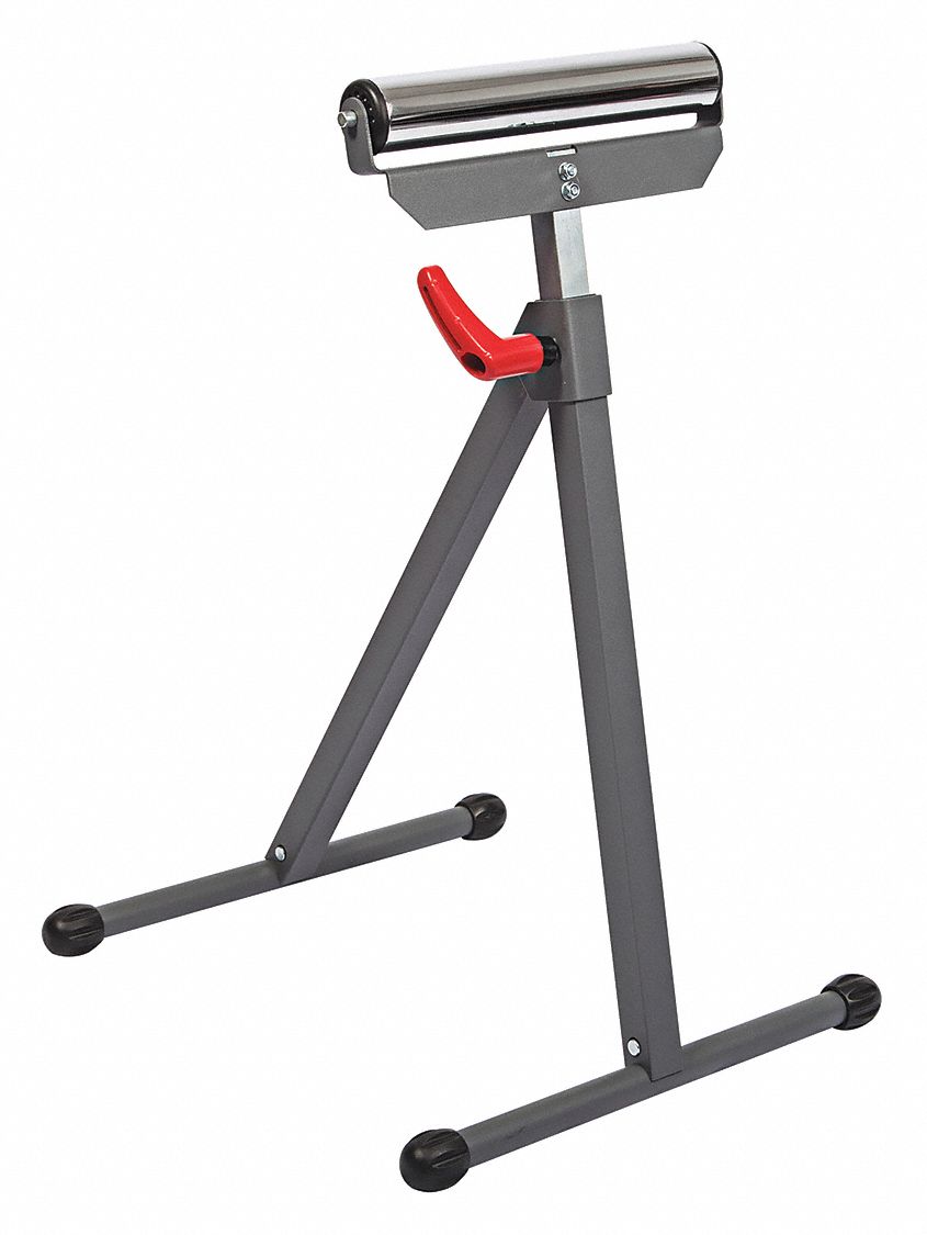 Material Support Stand: 11 1/2 in Roller Wd, 11 1/2 in Overall Wd, 28 in Min. Ht, 48 in Max. Ht