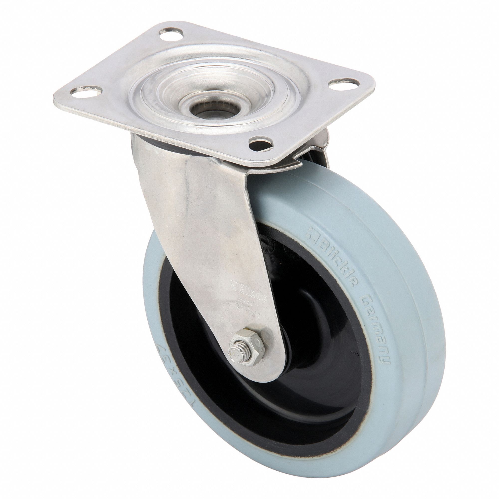 Plate Caster: Corrosion-Resistant/Debris-Resistant, Swivel, Rubber, 5 in Wheel Dia