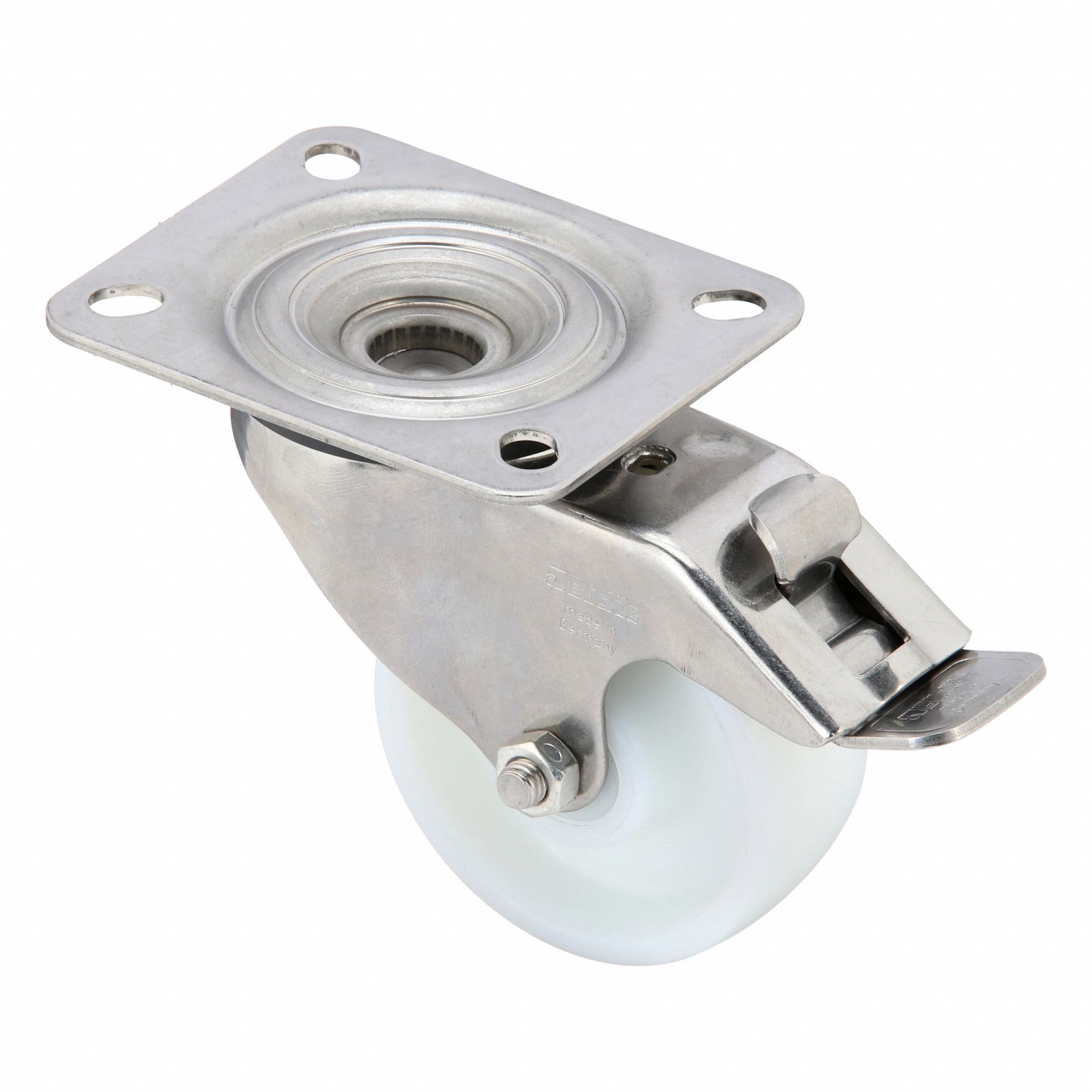 Plate Caster: Corrosion-Resistant, Swivel, 3 1/8 in Wheel Dia, 1 1/4 in Wheel Wd