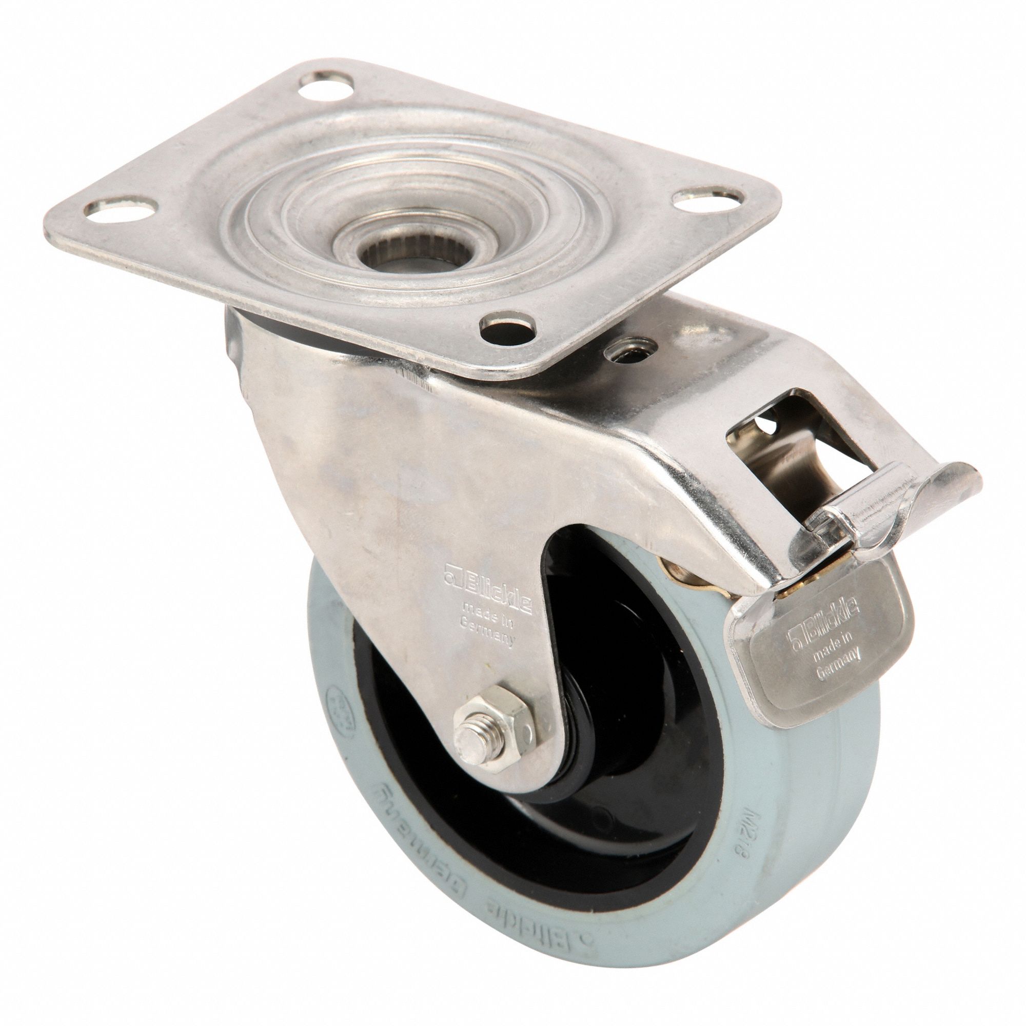 Plate Caster: Corrosion-Resistant/Debris-Resistant, Swivel, Rubber, 4 in Wheel Dia