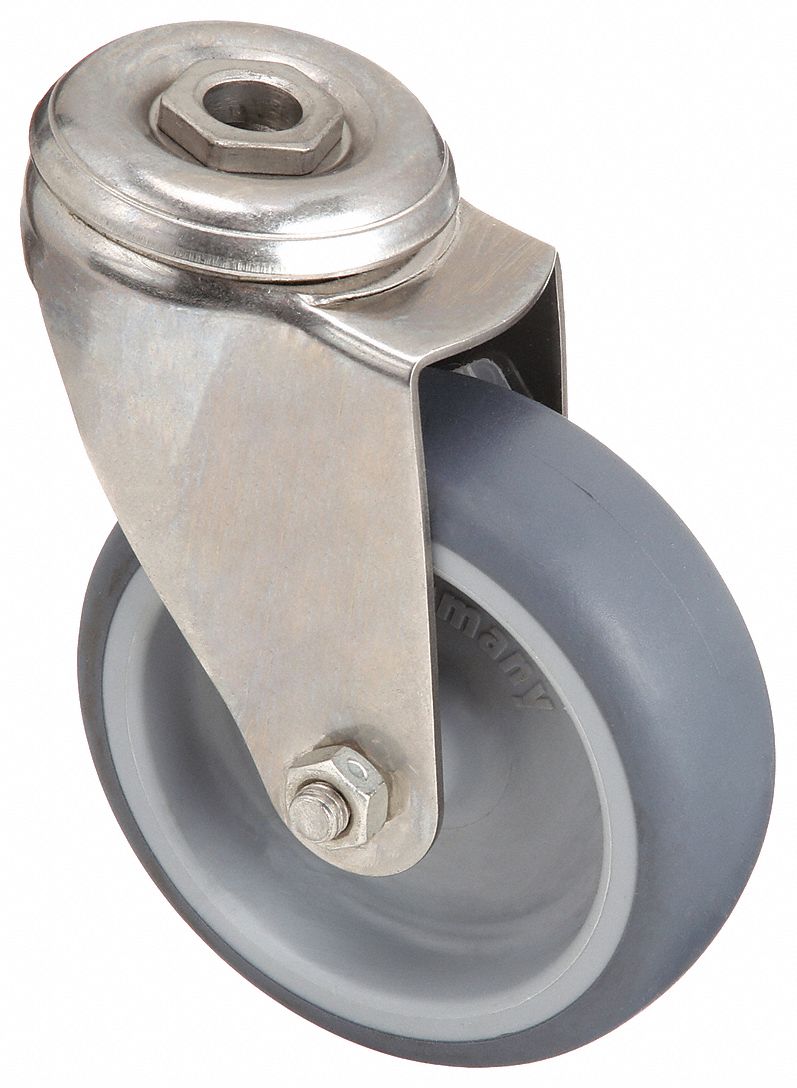 Corrosion-Resistant Bolt-Hole Caster: 3 7/8 in Wheel Dia., 240 lb, Swivel Caster
