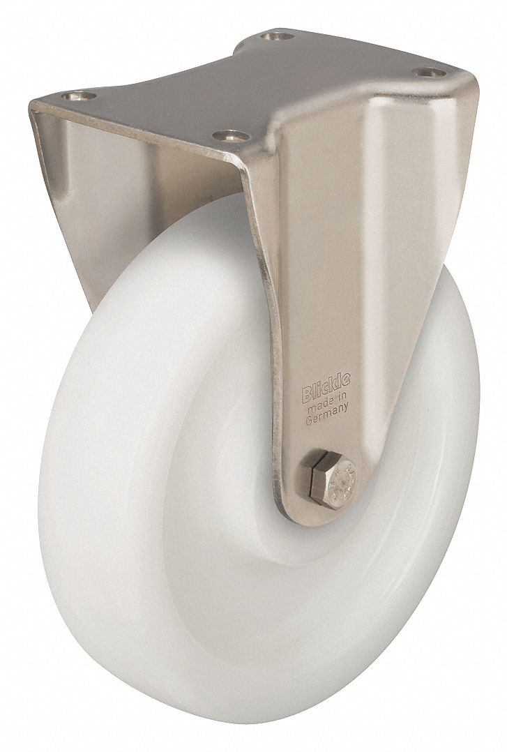 Plate Caster: Corrosion-Resistant, Rigid, 4 in Wheel Dia, 1 7/16 in Wheel Wd, Ball