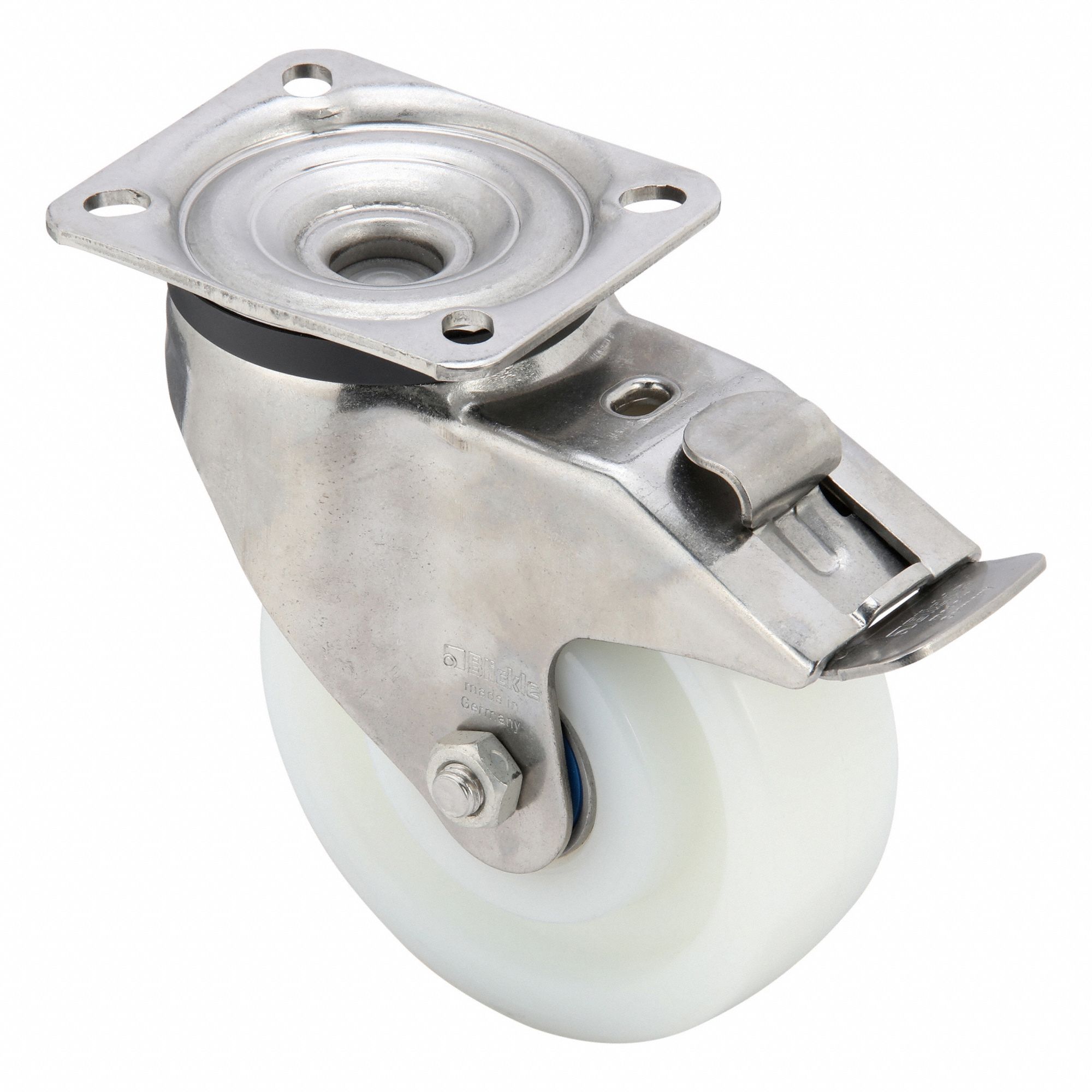 Plate Caster: Corrosion-Resistant, Swivel, 5 in Wheel Dia, 1 9/16 in Wheel Wd, Ball