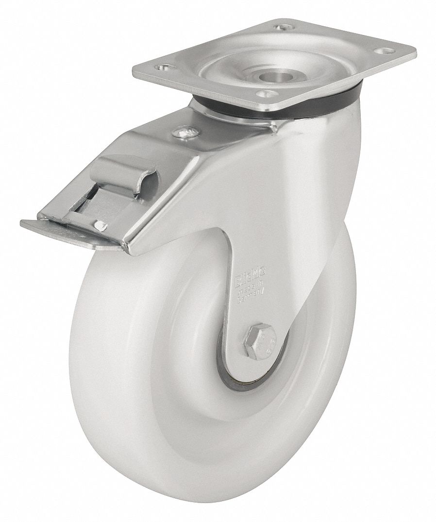Plate Caster: Corrosion-Resistant, Swivel, 4 in Wheel Dia, 1 7/16 in Wheel Wd, Ball