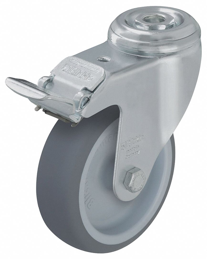 Corrosion-Resistant Bolt-Hole Caster: 4 7/8 in Wheel Dia., 265 lb, Rubber, Soft