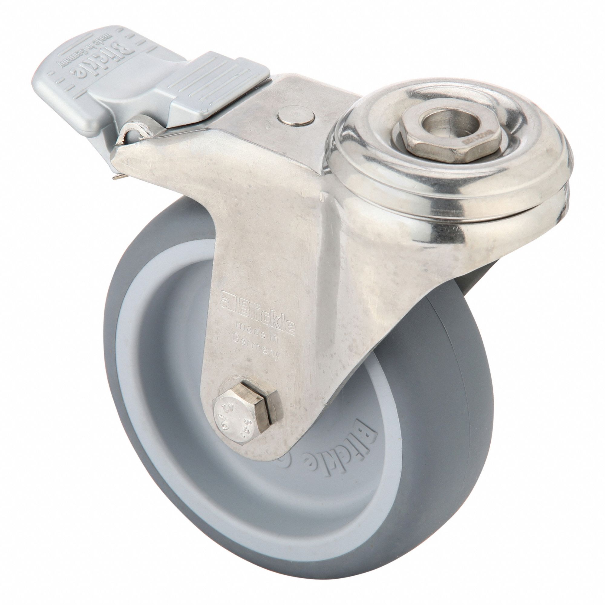 Corrosion-Resistant Bolt-Hole Caster: 3 7/8 in Wheel Dia., 240 lb, Rubber, Soft