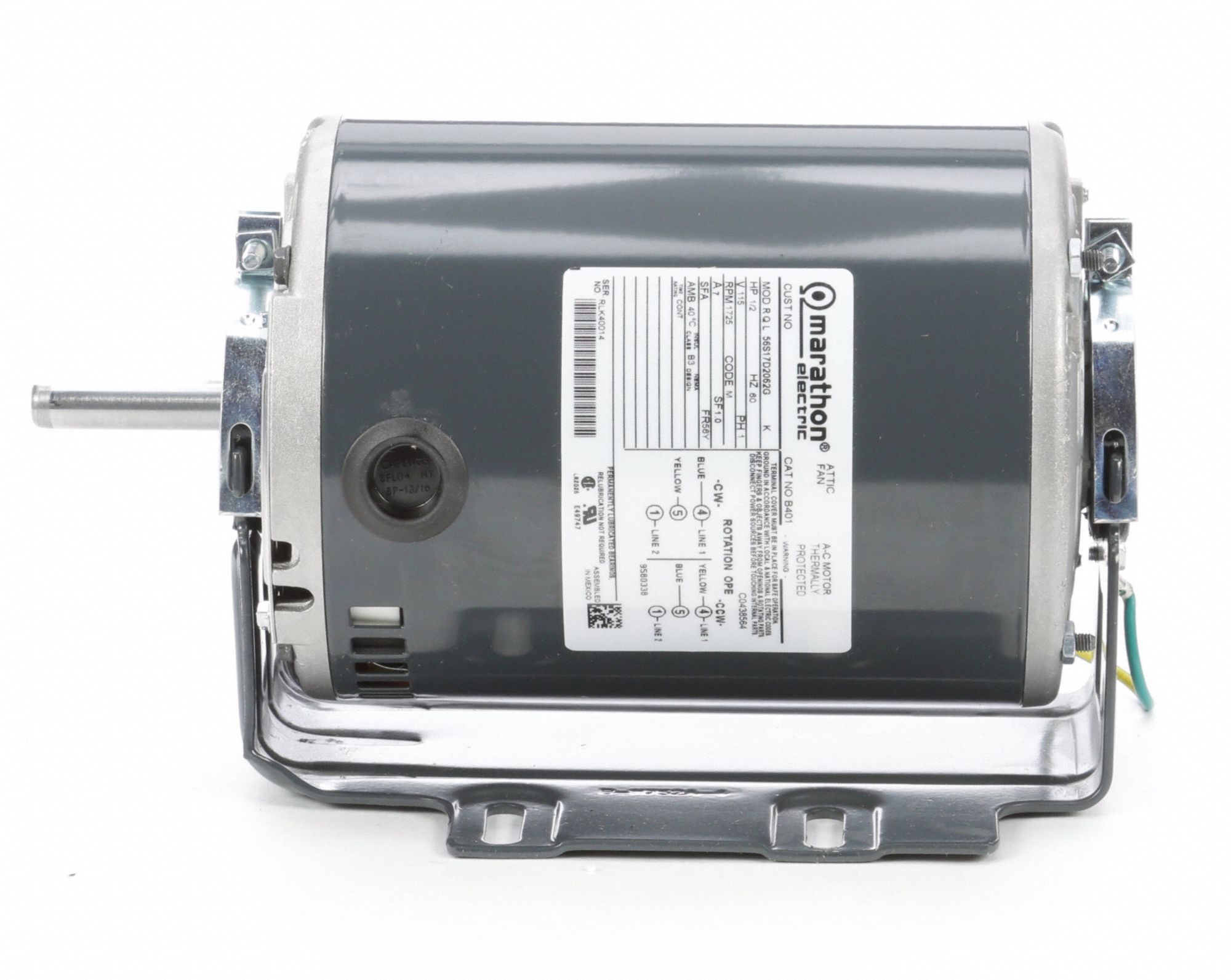 MARATHON MOTORS Attic Fan Motor, 1/2 HP, 97/8in.L 44YU95056S17D2062 Grainger