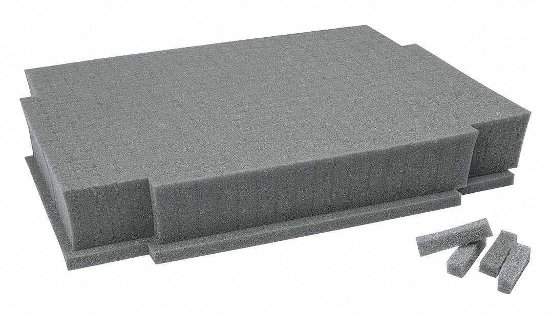 Foam Insert: Gray, 15 1/2 in Overall Wd, 11 5/8 in Overall Lg, 0 Compartments, Foam