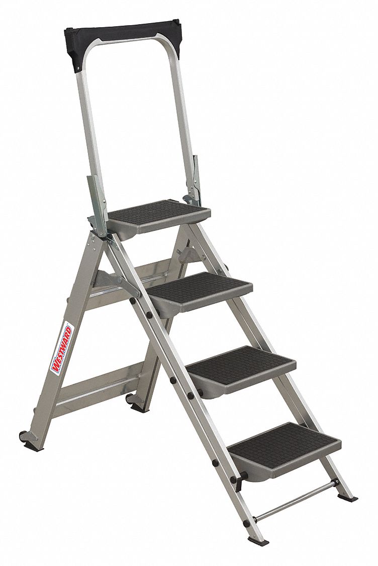 STEP STOOL, 4 STEPS, 4.6 FT OVERALL H, 300 LB LOAD CAPACITY, ALUMINUM, 2.9 FT STANDING H