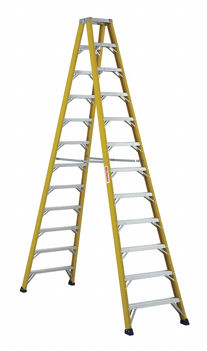 TWIN STEPLADDER,FIBERGLASS,IAA,12 FT.